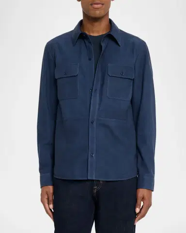 Stefano Ricci Men's Nubuck Leather Button-Front Shirt | Thumbnail 4 Stefano Ricci Men's Nubuck Leather Button-Front Shirt | Thumbnail 4