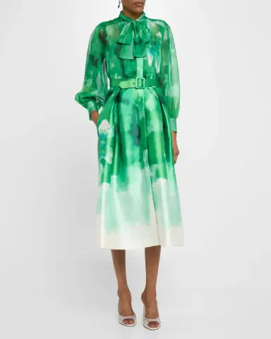 Rickie Freeman for Teri Jon Pleated Tie-Neck Mixed Media Midi Shirtdress | Thumbnail 2 Rickie Freeman for Teri Jon Pleated Tie-Neck Mixed Media Midi Shirtdress | Thumbnail 2