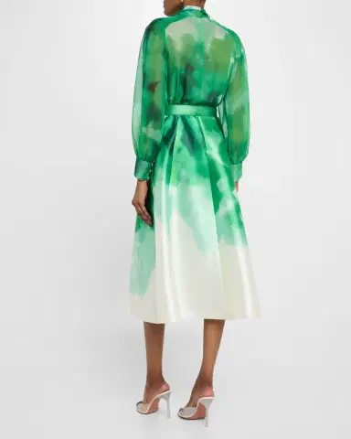 Rickie Freeman for Teri Jon Pleated Tie-Neck Mixed Media Midi Shirtdress | Thumbnail 3 Rickie Freeman for Teri Jon Pleated Tie-Neck Mixed Media Midi Shirtdress | Thumbnail 3