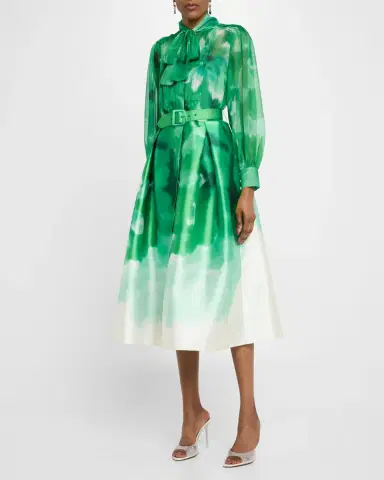 Rickie Freeman for Teri Jon Pleated Tie-Neck Mixed Media Midi Shirtdress | Thumbnail 4 Rickie Freeman for Teri Jon Pleated Tie-Neck Mixed Media Midi Shirtdress | Thumbnail 4