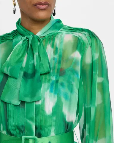 Rickie Freeman for Teri Jon Pleated Tie-Neck Mixed Media Midi Shirtdress | Thumbnail 5 Rickie Freeman for Teri Jon Pleated Tie-Neck Mixed Media Midi Shirtdress | Thumbnail 5