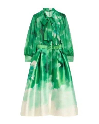Rickie Freeman for Teri Jon Pleated Tie-Neck Mixed Media Midi Shirtdress | Thumbnail 1 Rickie Freeman for Teri Jon Pleated Tie-Neck Mixed Media Midi Shirtdress | Thumbnail 1