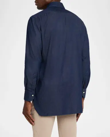 Kiton Men 's Denim Wash Classic-Fit Button-Down Shirt | Thumbnail 2 Kiton Men 's Denim Wash Classic-Fit Button-Down Shirt | Thumbnail 2