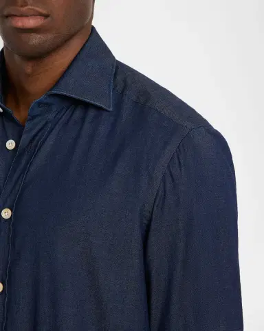 Kiton Men 's Denim Wash Classic-Fit Button-Down Shirt | Thumbnail 5 Kiton Men 's Denim Wash Classic-Fit Button-Down Shirt | Thumbnail 5