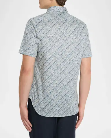 Canali Men 's Printed Cotton Short-Sleeve Shirt | Thumbnail 2 Canali Men 's Printed Cotton Short-Sleeve Shirt | Thumbnail 2