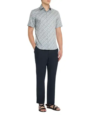 Canali Men 's Printed Cotton Short-Sleeve Shirt | Thumbnail 1 Canali Men 's Printed Cotton Short-Sleeve Shirt | Thumbnail 1