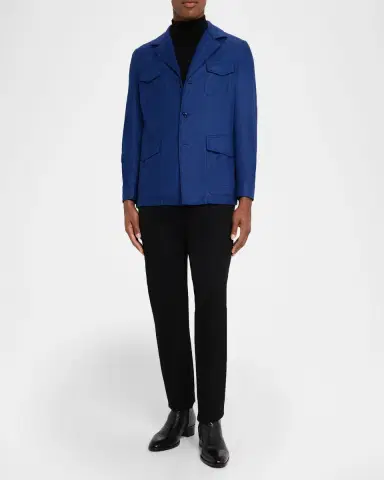Stefano Ricci Men's Wool and Silk Flap-Pocket Chore Jacket | Thumbnail 2 Stefano Ricci Men's Wool and Silk Flap-Pocket Chore Jacket | Thumbnail 2