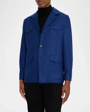 Stefano Ricci Men's Wool and Silk Flap-Pocket Chore Jacket | Thumbnail 4 Stefano Ricci Men's Wool and Silk Flap-Pocket Chore Jacket | Thumbnail 4