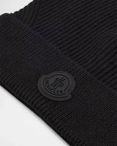 Moncler Men's Wool Beanie with Tonal Logo | Thumbnail 2 Moncler Men's Wool Beanie with Tonal Logo | Thumbnail 2