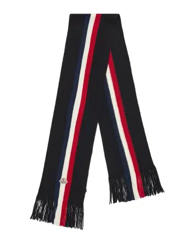 Moncler Men's Wool Tricolor Stripe Fringe Scarf | Thumbnail 1 Moncler Men's Wool Tricolor Stripe Fringe Scarf | Thumbnail 1