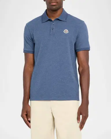Moncler Men's Leather-Emblem Polo Shirt | Thumbnail 4 Moncler Men's Leather-Emblem Polo Shirt | Thumbnail 4