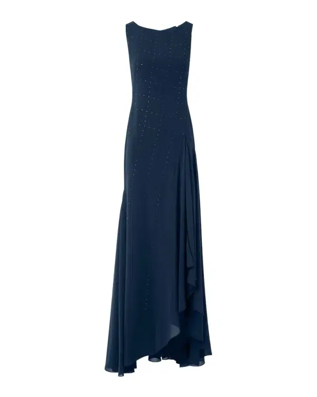 Studded Sleeveless Asymmetric Flared Maxi Dress Studded Sleeveless Asymmetric Flared Maxi Dress