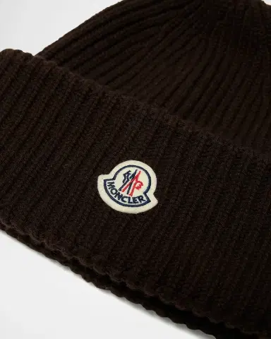 Moncler Men's Cashmere and Wool Rib Logo Beanie Hat | Thumbnail 2 Moncler Men's Cashmere and Wool Rib Logo Beanie Hat | Thumbnail 2