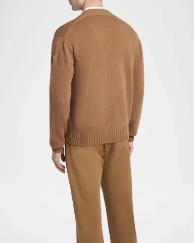 Moncler Men's Leather Logo Wool Knit Cardigan | Thumbnail 3 Moncler Men's Leather Logo Wool Knit Cardigan | Thumbnail 3
