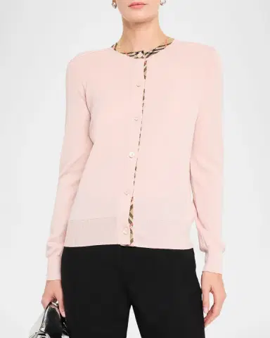 Burberry Check Collar Crewneck Cardigan | Thumbnail 4 Burberry Check Collar Crewneck Cardigan | Thumbnail 4