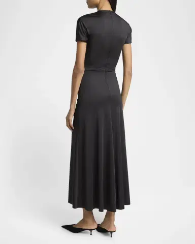 Victoria Beckham Gathered Drop-Waist Midi T-Shirt Dress | Thumbnail 3 Victoria Beckham Gathered Drop-Waist Midi T-Shirt Dress | Thumbnail 3
