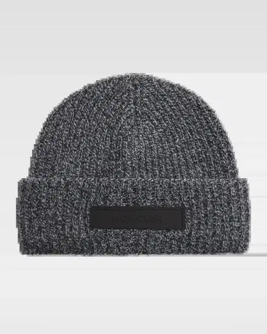 Moncler Men 's Mouline Knit Rubber-Logo Beanie Hat | Thumbnail 2 Moncler Men 's Mouline Knit Rubber-Logo Beanie Hat | Thumbnail 2