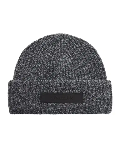 Moncler Men 's Mouline Knit Rubber-Logo Beanie Hat | Thumbnail 1 Moncler Men 's Mouline Knit Rubber-Logo Beanie Hat | Thumbnail 1