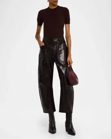 Nili Lotan Shon Leather Barrel-Leg Ankle Pants | Thumbnail 2 Nili Lotan Shon Leather Barrel-Leg Ankle Pants | Thumbnail 2