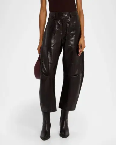 Nili Lotan Shon Leather Barrel-Leg Ankle Pants | Thumbnail 4 Nili Lotan Shon Leather Barrel-Leg Ankle Pants | Thumbnail 4