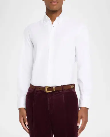Brunello Cucinelli Men's Piece Dyed Cotton Twill Shirt | Thumbnail 4 Brunello Cucinelli Men's Piece Dyed Cotton Twill Shirt | Thumbnail 4