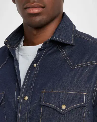 Brunello Cucinelli Men 's Denim Snap-Front Western Shirt | Thumbnail 5 Brunello Cucinelli Men 's Denim Snap-Front Western Shirt | Thumbnail 5