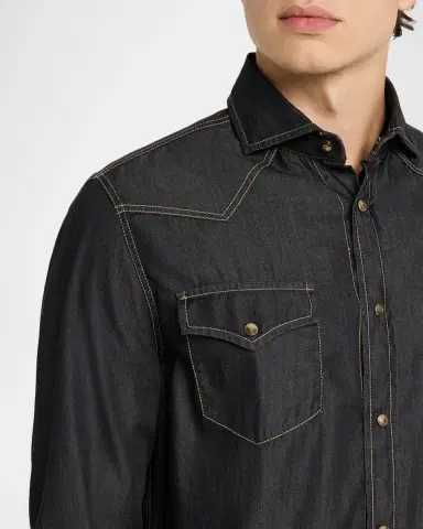 Brunello Cucinelli Mens Lightweight Denim Western Shirt | Thumbnail 5 Brunello Cucinelli Mens Lightweight Denim Western Shirt | Thumbnail 5