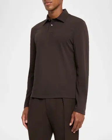 dunhill Men 's Cotton and Silk Long-Sleeve Polo Shirt | Thumbnail 3 dunhill Men 's Cotton and Silk Long-Sleeve Polo Shirt | Thumbnail 3