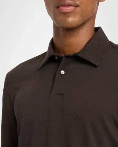 dunhill Men 's Cotton and Silk Long-Sleeve Polo Shirt | Thumbnail 5 dunhill Men 's Cotton and Silk Long-Sleeve Polo Shirt | Thumbnail 5
