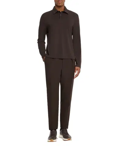 dunhill Men 's Cotton and Silk Long-Sleeve Polo Shirt | Thumbnail 1 dunhill Men 's Cotton and Silk Long-Sleeve Polo Shirt | Thumbnail 1