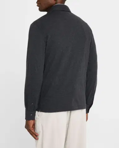 Brunello Cucinelli Men's Cotton Long-Sleeve Polo Shirt | Thumbnail 3 Brunello Cucinelli Men's Cotton Long-Sleeve Polo Shirt | Thumbnail 3