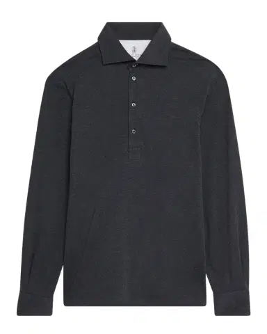 Brunello Cucinelli Men's Cotton Long-Sleeve Polo Shirt | Thumbnail 1 Brunello Cucinelli Men's Cotton Long-Sleeve Polo Shirt | Thumbnail 1