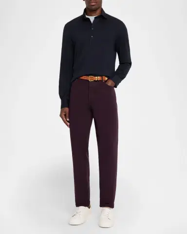 Brunello Cucinelli Men's Cotton Long-Sleeve Polo Shirt | Thumbnail 2 Brunello Cucinelli Men's Cotton Long-Sleeve Polo Shirt | Thumbnail 2
