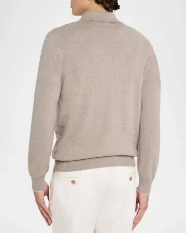 Brunello Cucinelli Men's Premium Cashmere Polo Sweater | Thumbnail 3 Brunello Cucinelli Men's Premium Cashmere Polo Sweater | Thumbnail 3