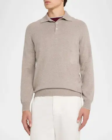 Brunello Cucinelli Men's Premium Cashmere Polo Sweater | Thumbnail 4 Brunello Cucinelli Men's Premium Cashmere Polo Sweater | Thumbnail 4