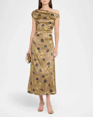STAUD Phare Asymmetric Floral Silk Midi Dress | Thumbnail 2 STAUD Phare Asymmetric Floral Silk Midi Dress | Thumbnail 2