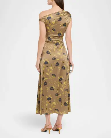 STAUD Phare Asymmetric Floral Silk Midi Dress | Thumbnail 3 STAUD Phare Asymmetric Floral Silk Midi Dress | Thumbnail 3