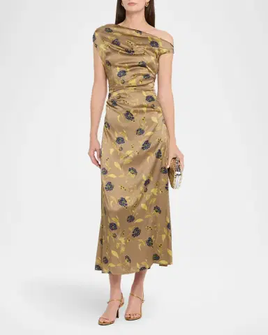 STAUD Phare Asymmetric Floral Silk Midi Dress | Thumbnail 4 STAUD Phare Asymmetric Floral Silk Midi Dress | Thumbnail 4