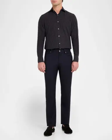 ZEGNA Men's Cotton and Cashmere Check Button-Down Shirt | Thumbnail 2 ZEGNA Men's Cotton and Cashmere Check Button-Down Shirt | Thumbnail 2