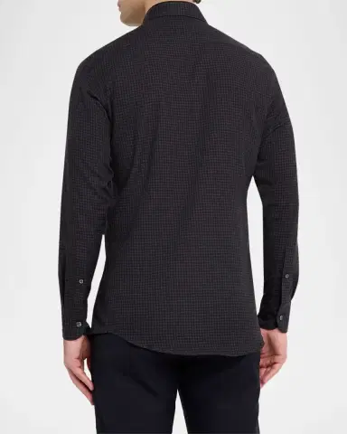 ZEGNA Men's Cotton and Cashmere Check Button-Down Shirt | Thumbnail 3 ZEGNA Men's Cotton and Cashmere Check Button-Down Shirt | Thumbnail 3