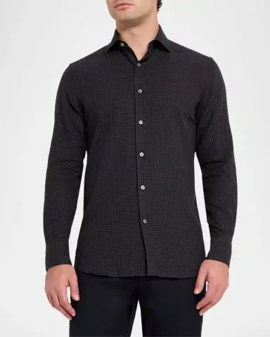 ZEGNA Men's Cotton and Cashmere Check Button-Down Shirt | Thumbnail 4 ZEGNA Men's Cotton and Cashmere Check Button-Down Shirt | Thumbnail 4