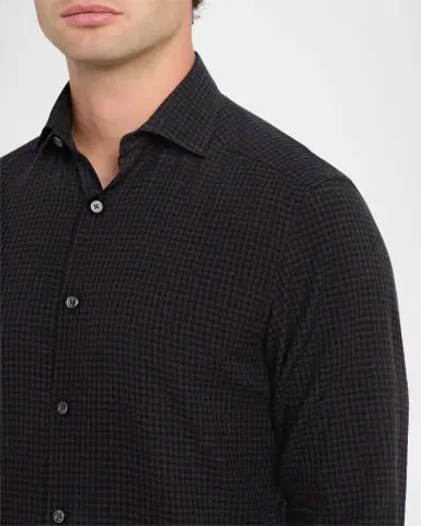 ZEGNA Men's Cotton and Cashmere Check Button-Down Shirt | Thumbnail 5 ZEGNA Men's Cotton and Cashmere Check Button-Down Shirt | Thumbnail 5
