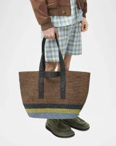 Loewe Men's Fold Raffia Shopper Tote Bag | Thumbnail 4 Loewe Men's Fold Raffia Shopper Tote Bag | Thumbnail 4