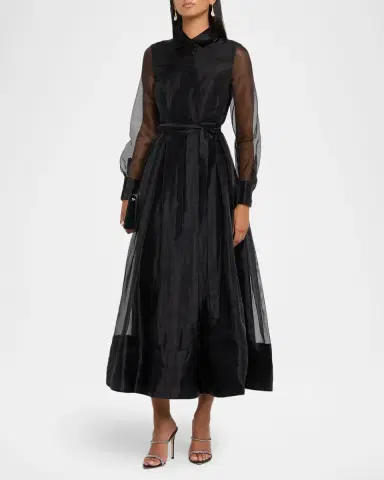 SIMKHAI Montgomery Pleated Organza Maxi Shirtdress | Thumbnail 3 SIMKHAI Montgomery Pleated Organza Maxi Shirtdress | Thumbnail 3