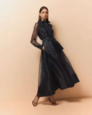 SIMKHAI Montgomery Pleated Organza Maxi Shirtdress | Thumbnail 4 SIMKHAI Montgomery Pleated Organza Maxi Shirtdress | Thumbnail 4