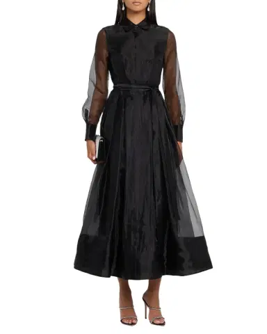 SIMKHAI Montgomery Pleated Organza Maxi Shirtdress | Thumbnail 1 SIMKHAI Montgomery Pleated Organza Maxi Shirtdress | Thumbnail 1