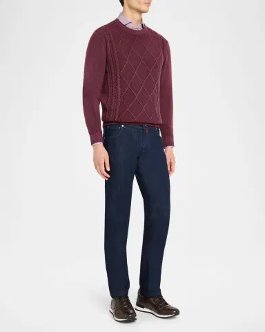 Kiton Men's Cashmere Diamond Cable Crewneck Sweater | Thumbnail 2 Kiton Men's Cashmere Diamond Cable Crewneck Sweater | Thumbnail 2