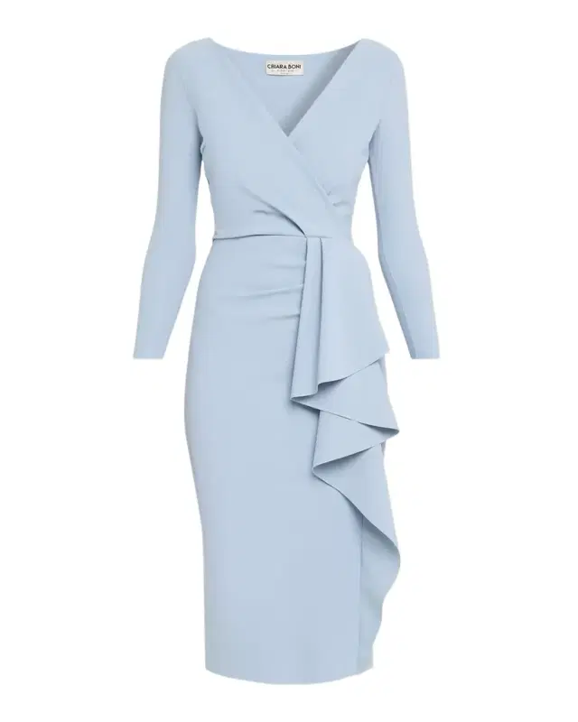 Draped Faux Wrap Bodycon Midi Dress Draped Faux Wrap Bodycon Midi Dress
