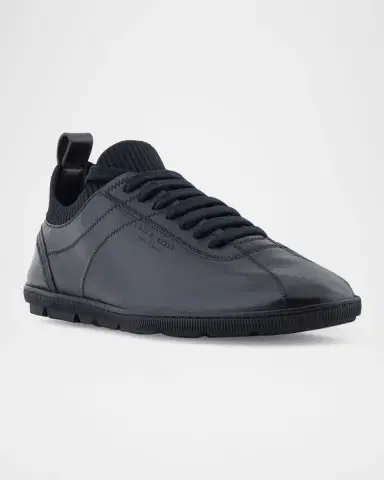 Giorgio Armani Men's Leather Knit-Lining Low-Top Sneakers | Thumbnail 2 Giorgio Armani Men's Leather Knit-Lining Low-Top Sneakers | Thumbnail 2