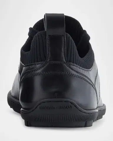 Giorgio Armani Men's Leather Knit-Lining Low-Top Sneakers | Thumbnail 3 Giorgio Armani Men's Leather Knit-Lining Low-Top Sneakers | Thumbnail 3